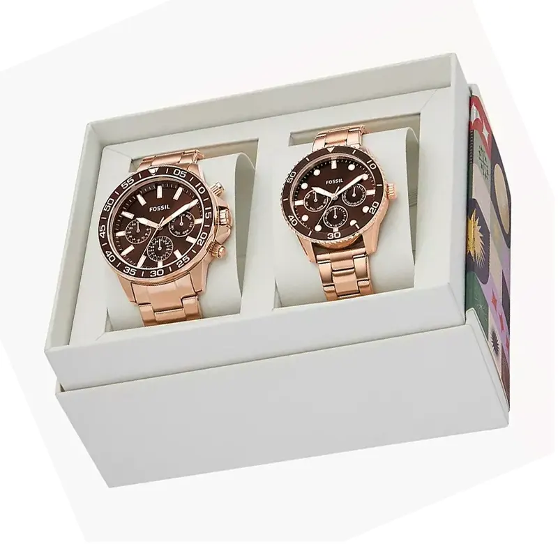 Fossil His and Hers Bannon Rose Gold-tone Watch Box Set- BQ2827SET